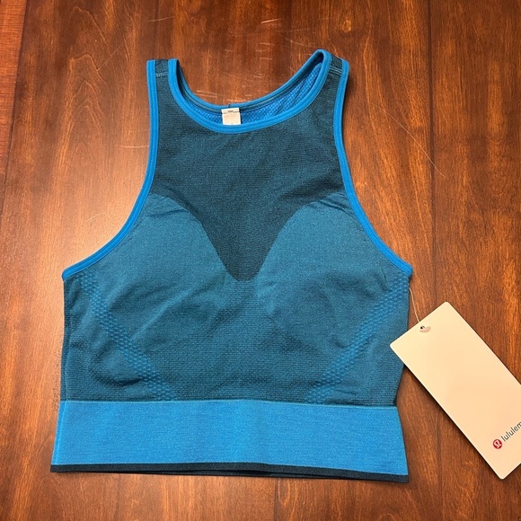 Lululemon Seamless Mesh Supportive Training Tank Top-Poolside Blue - Picture 3 of 4